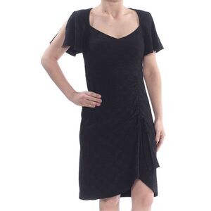 NANETTE LEPORE Womens Black Flutter Sleeve  V Neck Cocktail Shift Dress 8